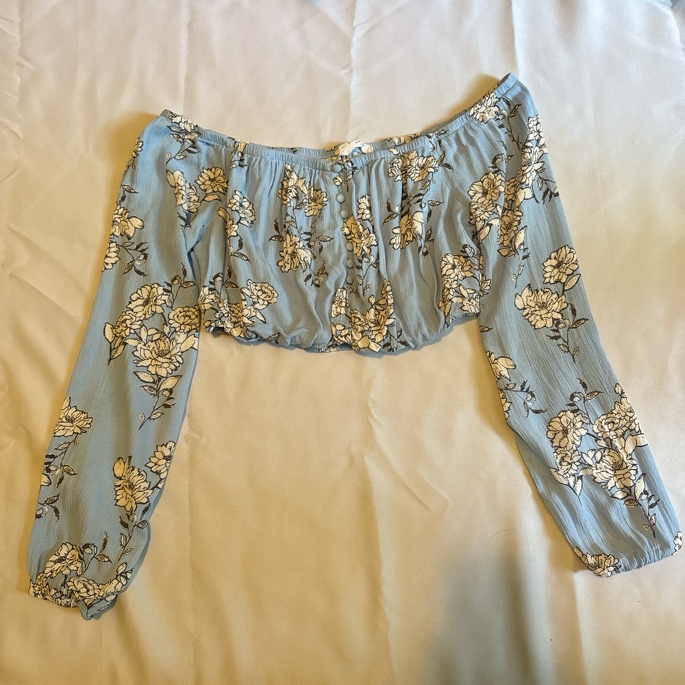 Floral Off-Shoulder Blue Top